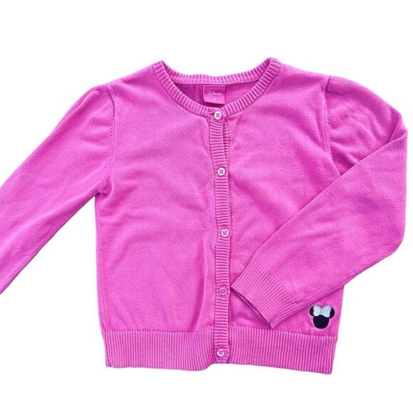 Disney Minnie Mouse Girls Pink Sweater Cardigan Size  7 - Picture 2 of 4